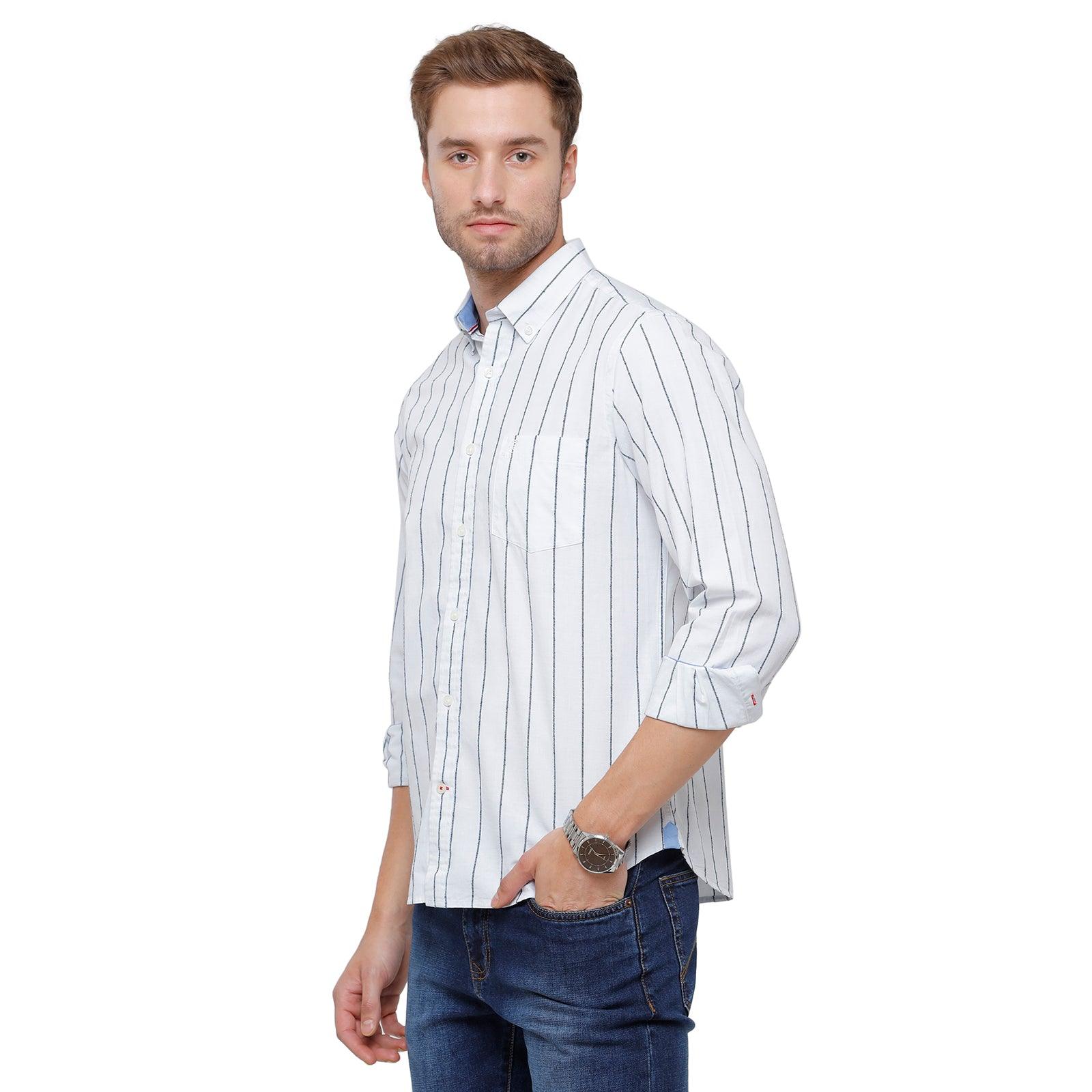 Double Two Men Slim Fit Stripes Button down collar Casual shirt  71