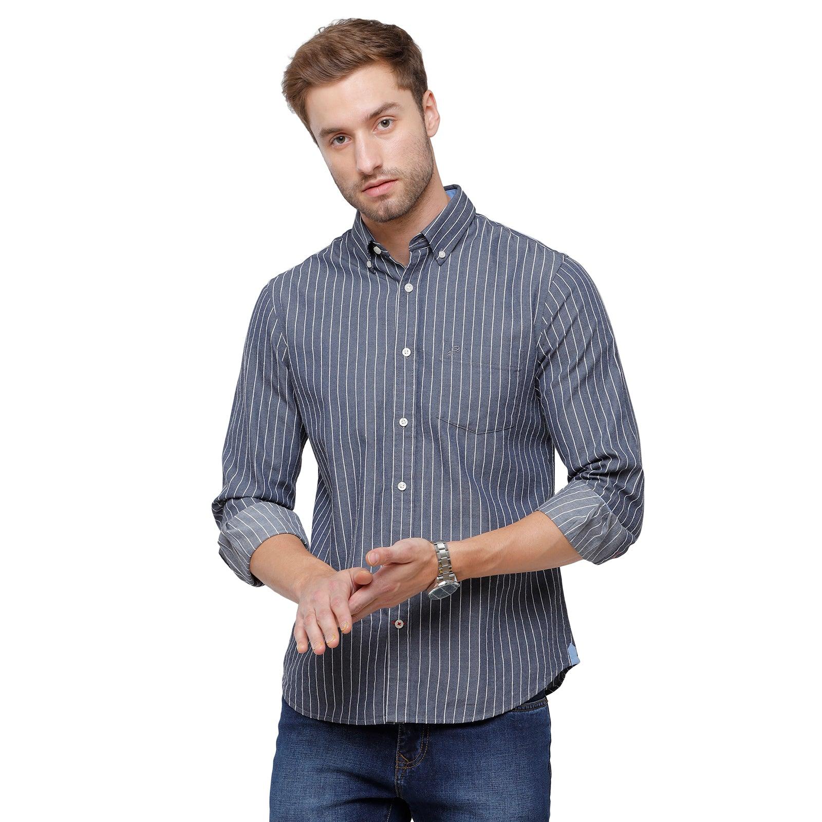 Double Two Men Slim Fit Stripes Pointed Collar Casual shirt  70