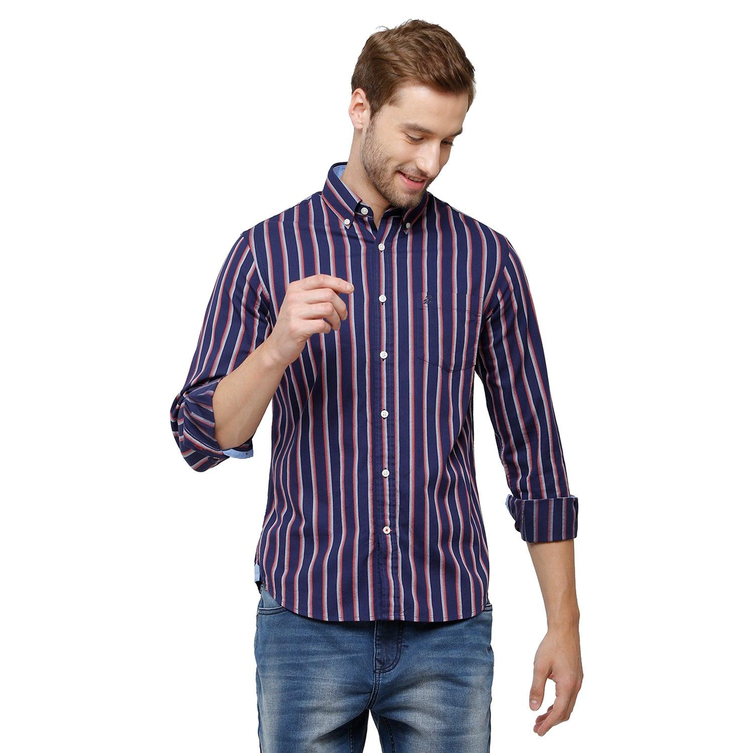 Double Two Men Slim Fit Stripes Button down collar Casual shirt  69