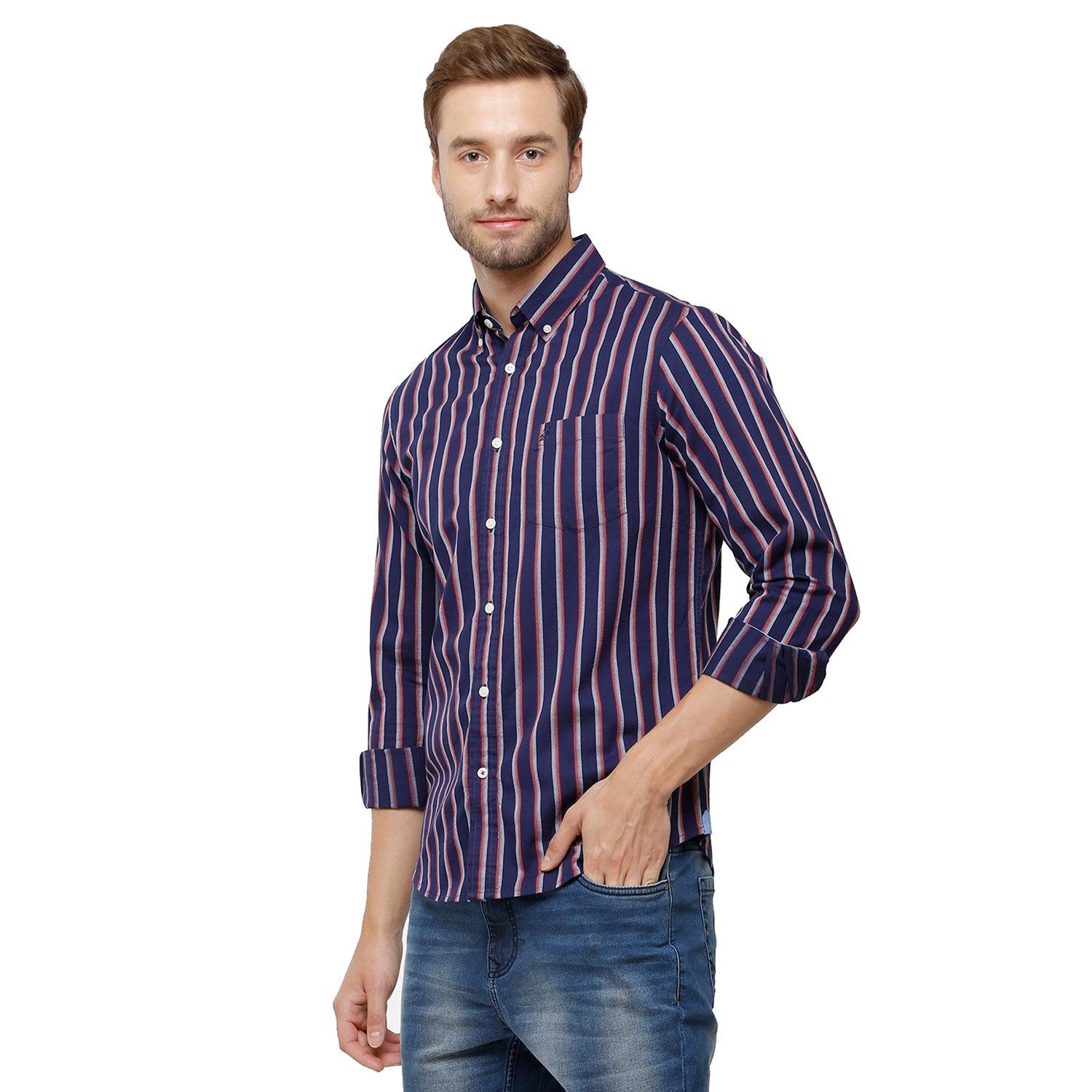 Double Two Men Slim Fit Stripes Button down collar Casual shirt  69