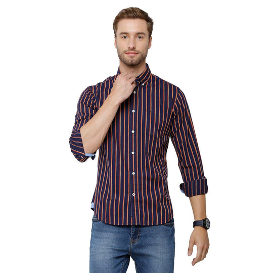 Navy Blue Stripes Casual Shirt Slim Fit