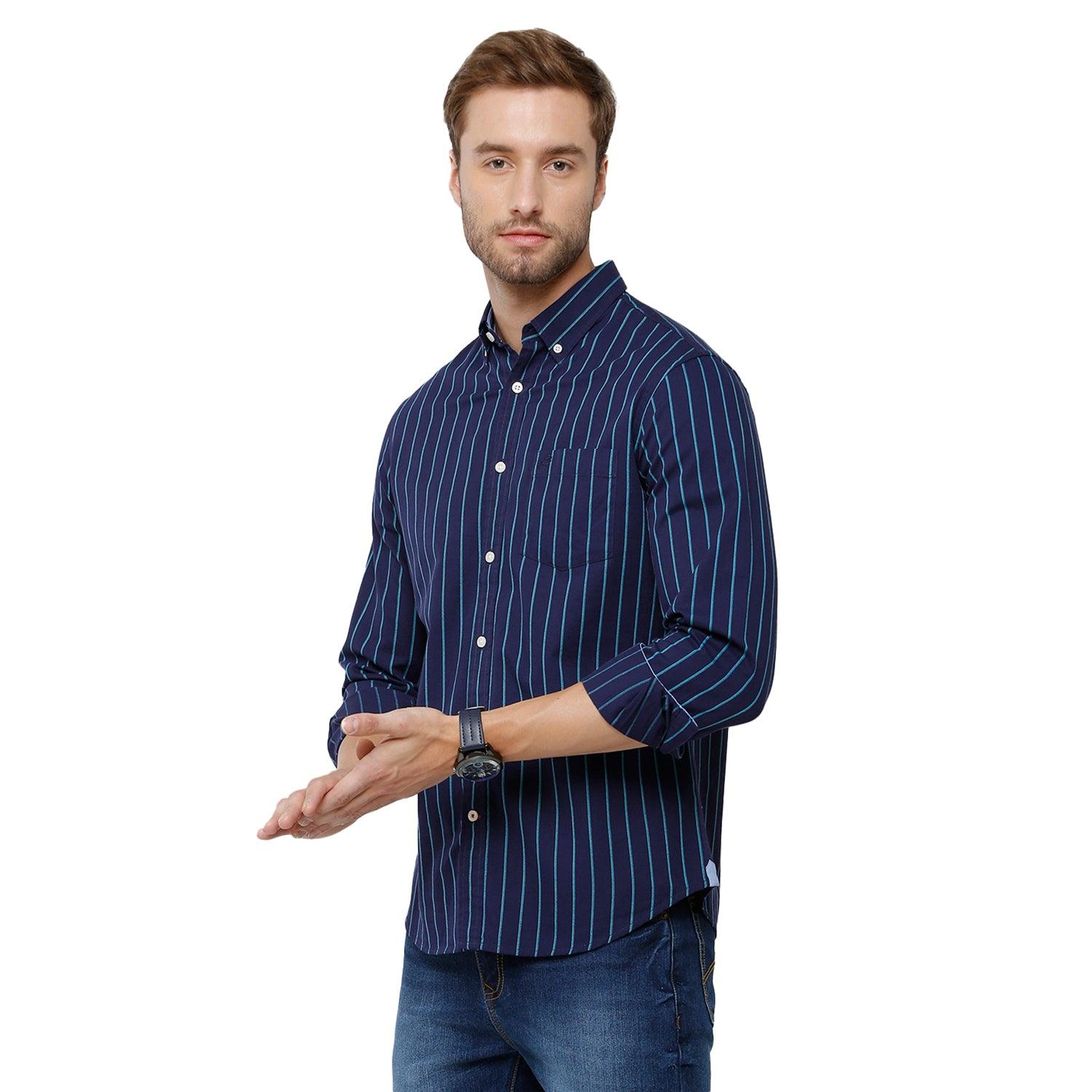 Double Two Men Slim Fit Stripes Button down collar Casual shirt  65