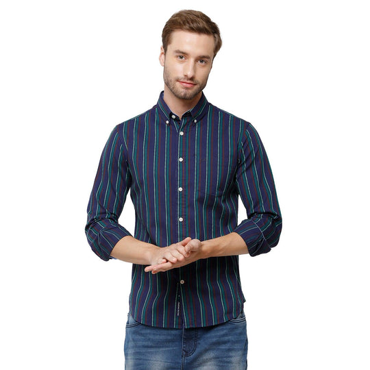 Navy Blue Stripes Casual Shirt Slim Fit