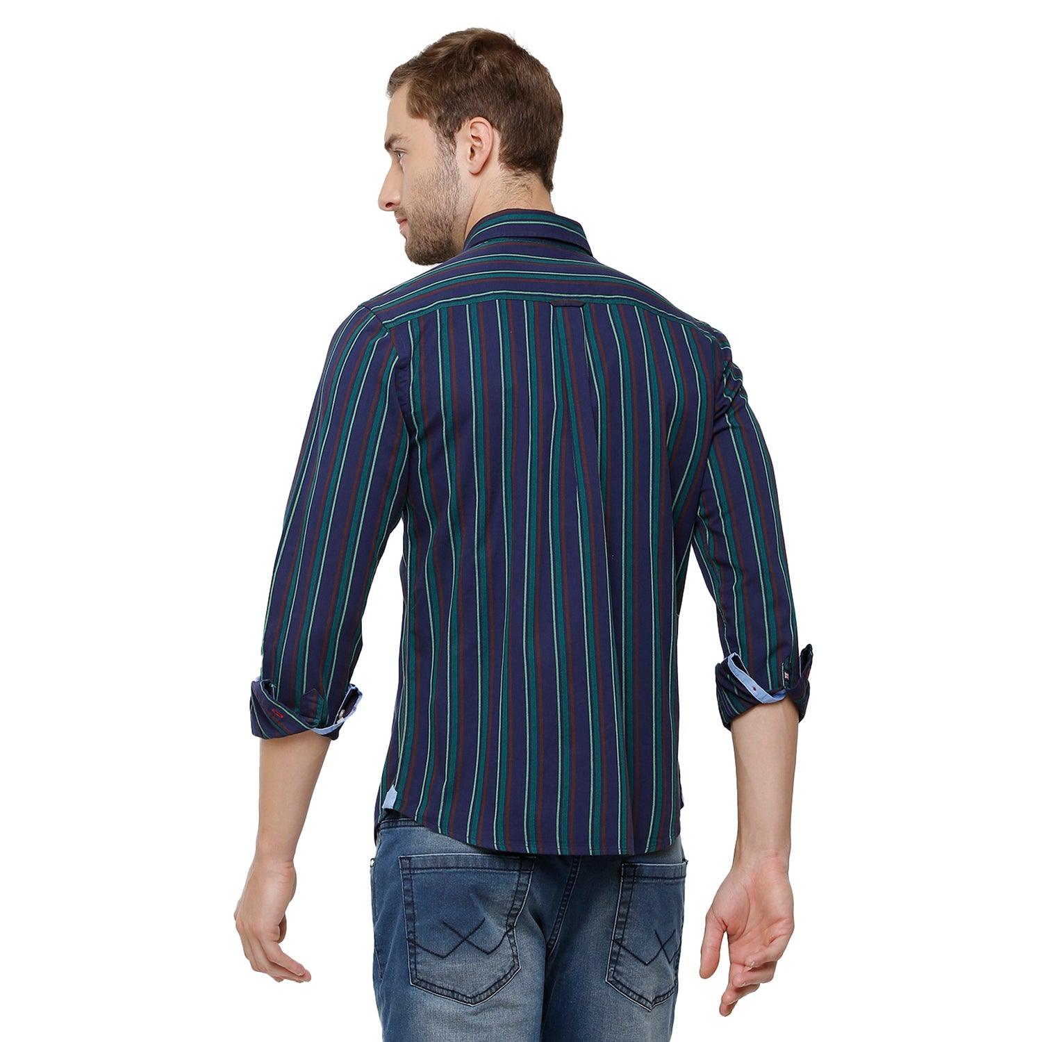 Double Two Men Slim Fit Stripes Pointed Collar Casual shirt  64