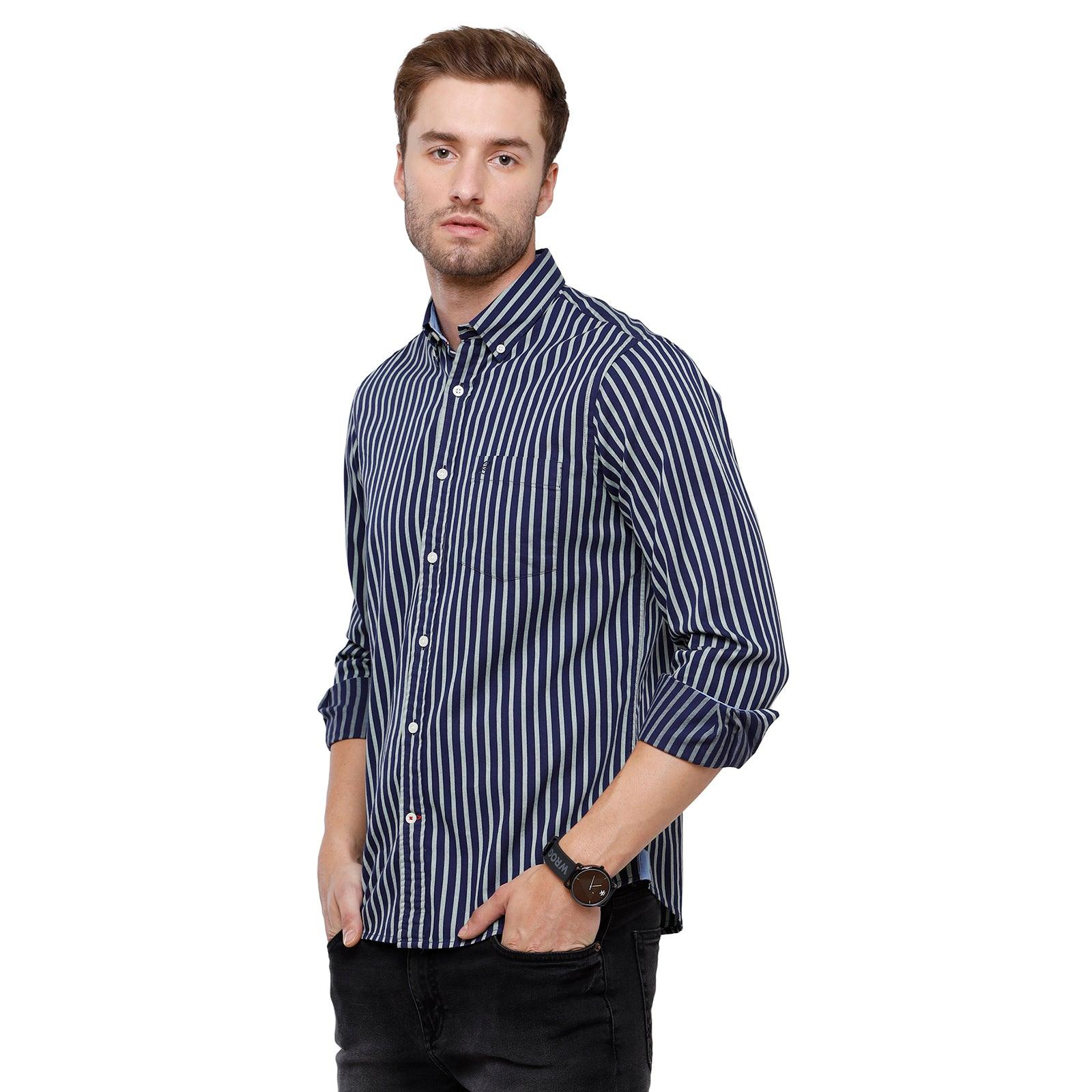 Double Two Men Slim Fit Stripes Pointed Collar Casual shirt  63
