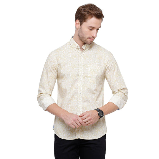 Yellow Printed Casual Shirt Slim Fit