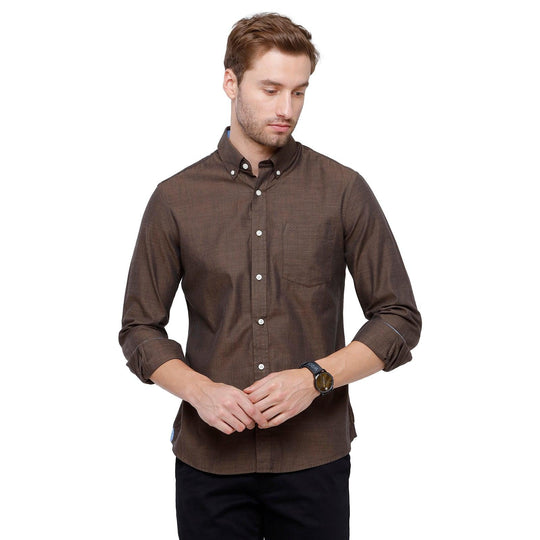 Brown Solid Casual Shirt Slim Fit