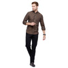 Double two Men Solid Brown Button down collar Long Sleeves 100% Cotton Slim Fit Casual shirt
