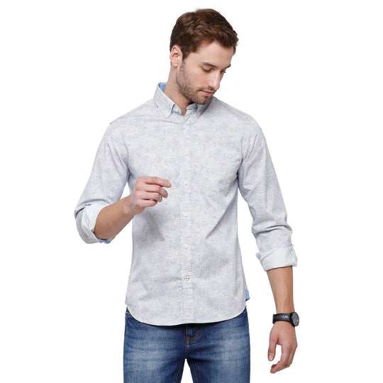 White Printed Casual Shirt Slim Fit