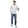 Double two Men Printed White Pointed Collar Long Sleeves 100% Cotton Slim Fit Casual shirt