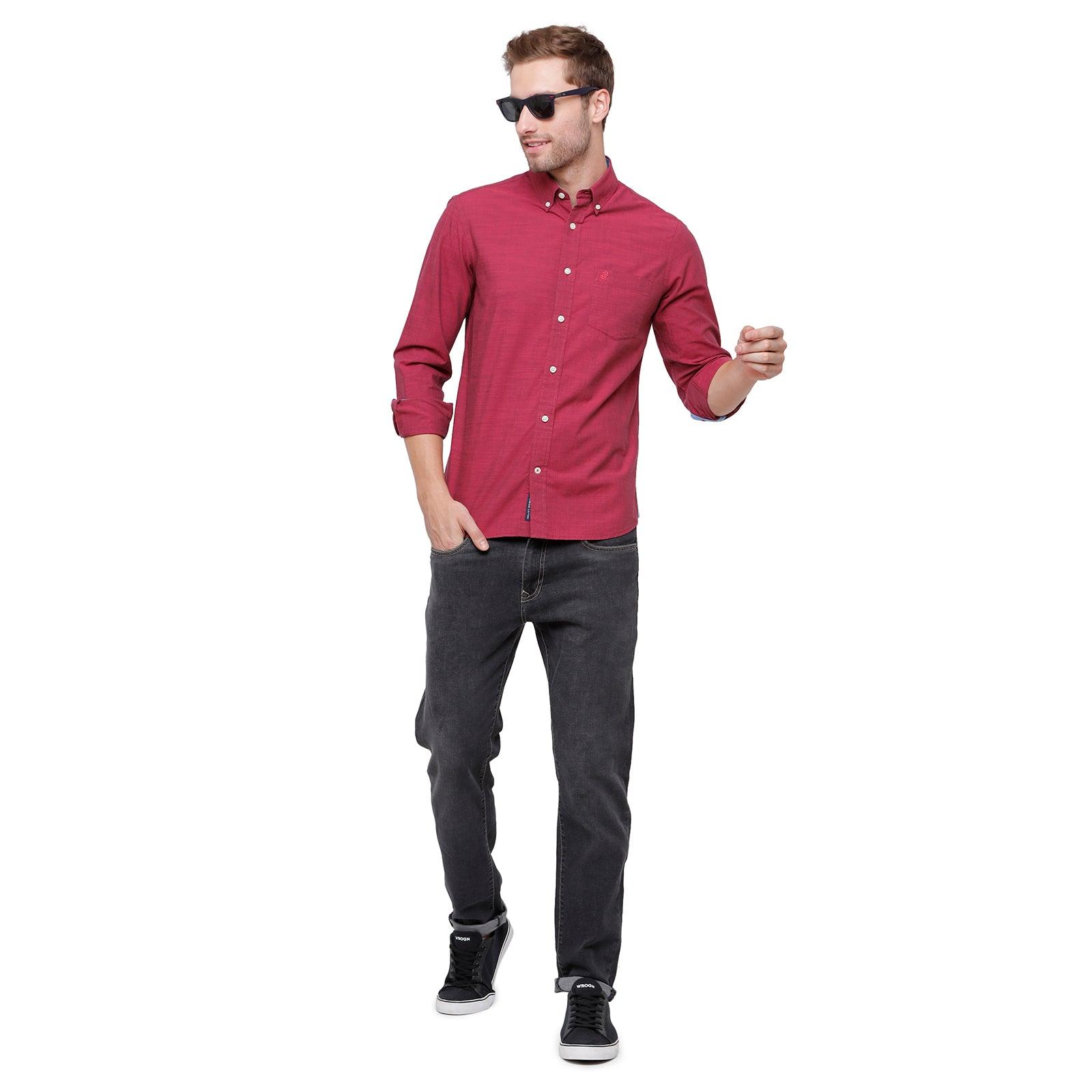 Double Two Men Slim Fit Solid Button down collar Casual shirt  54