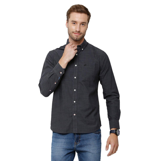 Grey Solid Casual Shirt Slim Fit