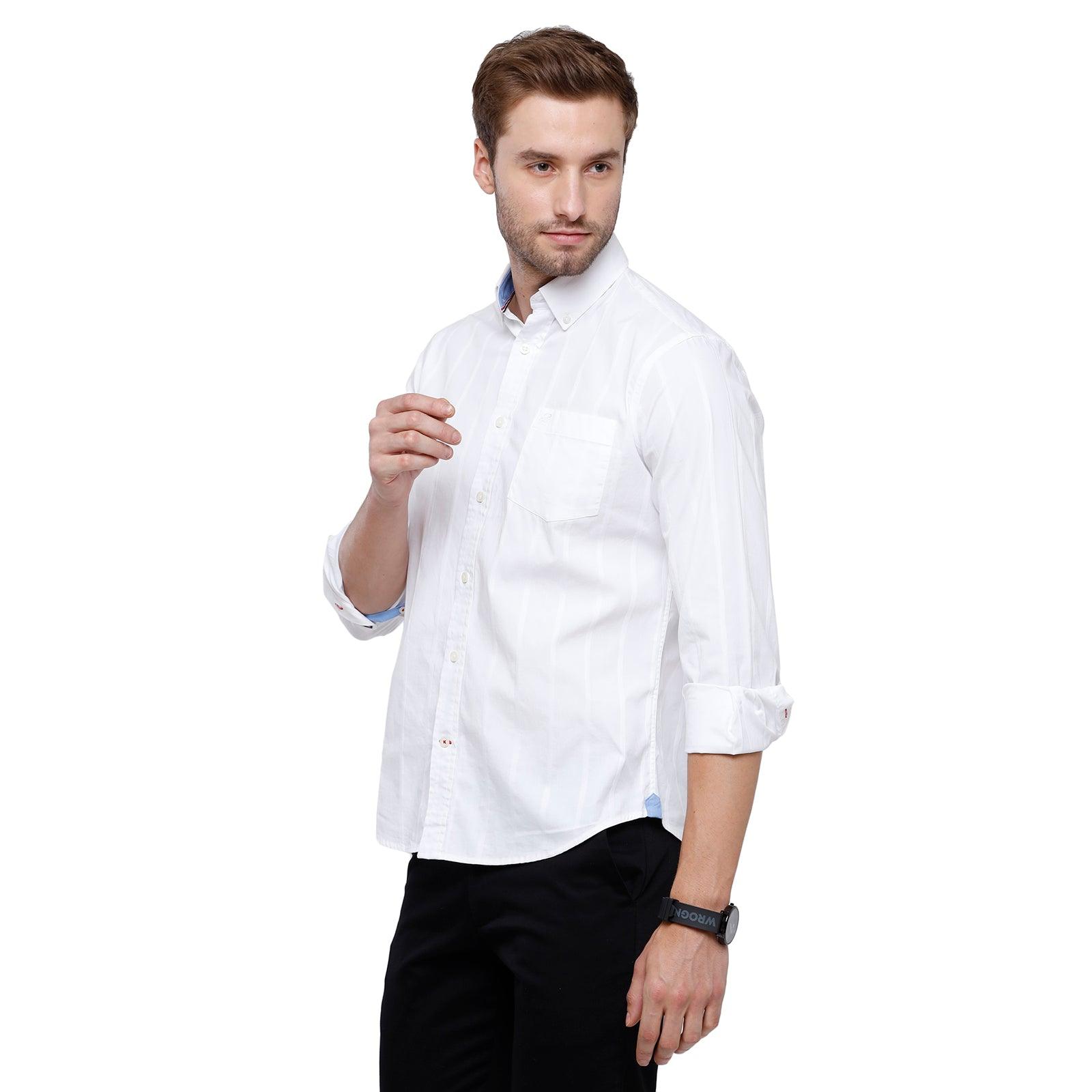 Double Two Men Slim Fit Stripes Pointed Collar Casual shirt  52