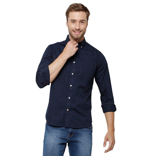 Navy Blue Stripes Casual Shirt Slim Fit