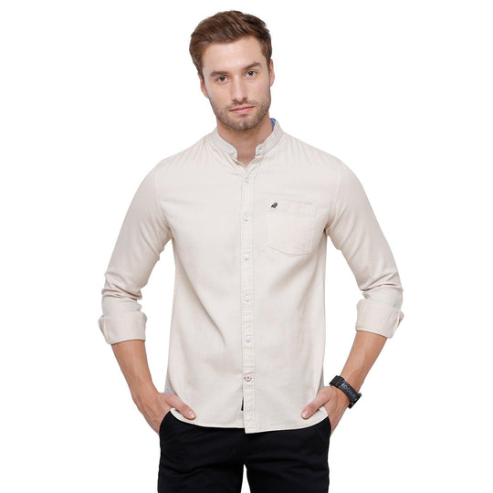 Off White Solid Casual Shirt Slim Fit