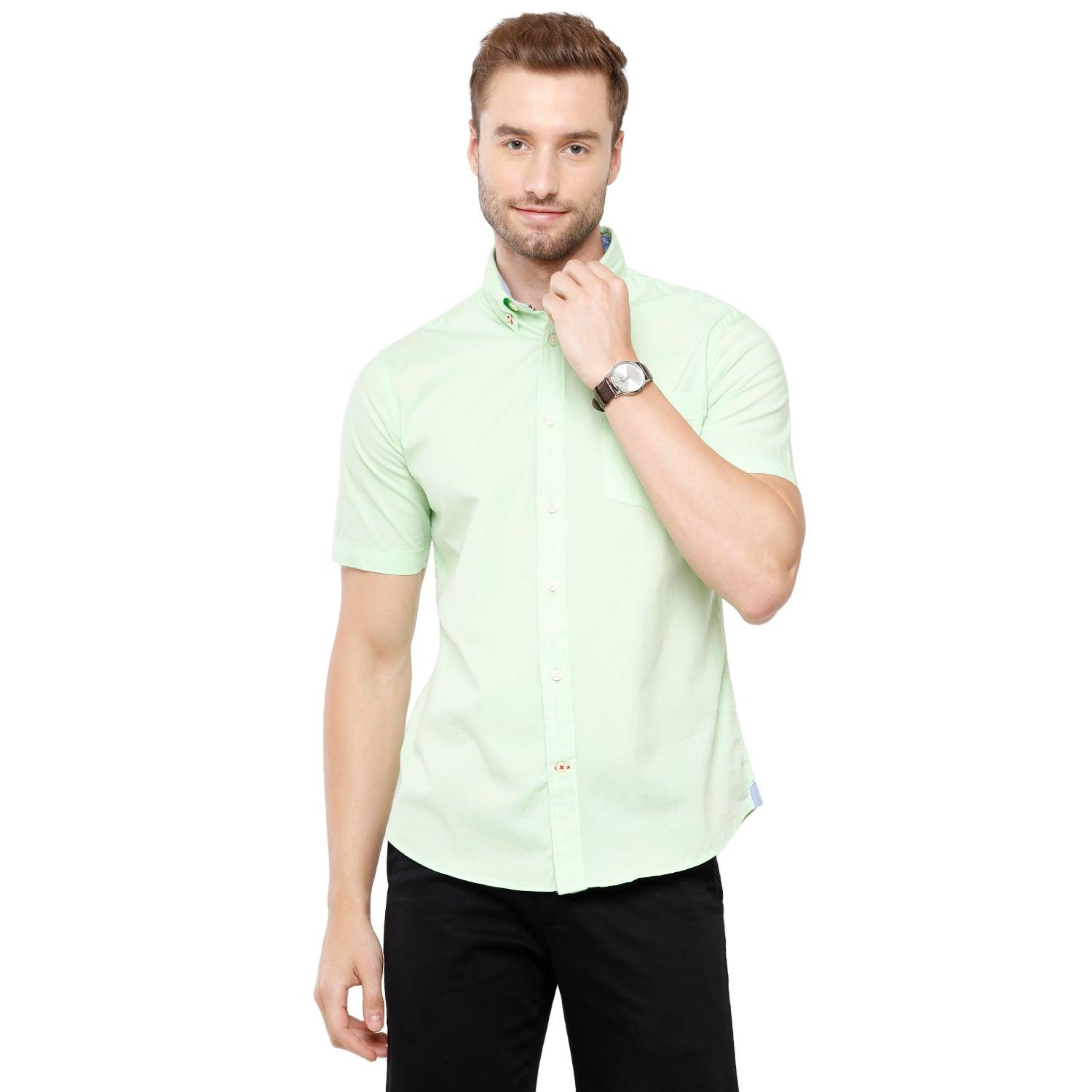 Green Solid Casual Shirt Slim Fit - Double Two