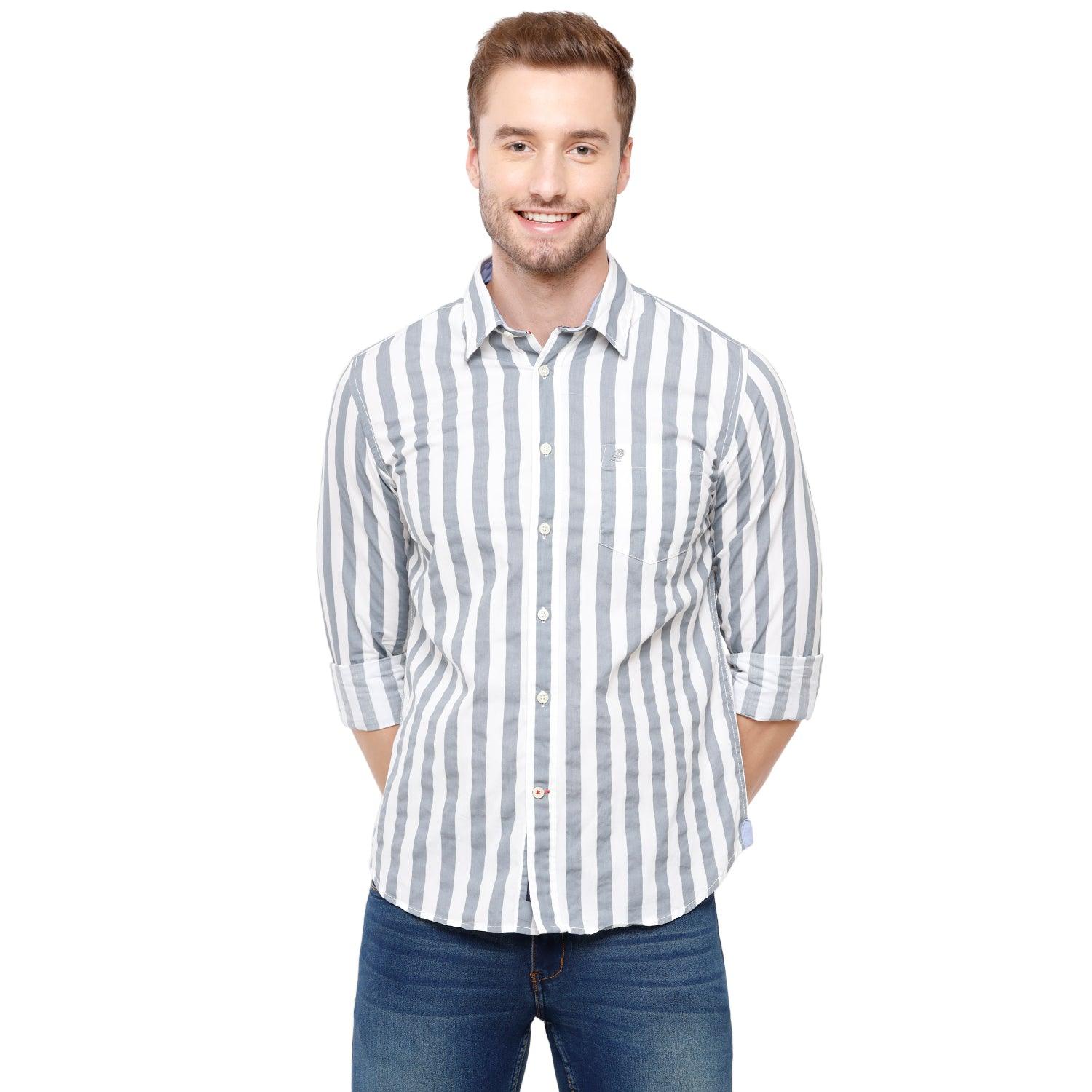 White Stripes Casual Shirt Slim Fit - Double Two