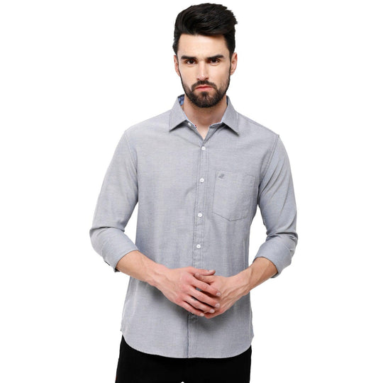Grey Solid Casual Shirt Slim Fit