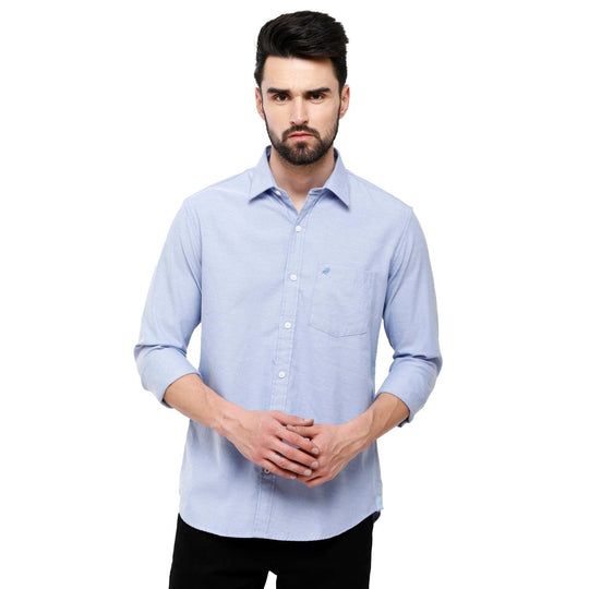 Blue Solid Casual Shirt Slim Fit