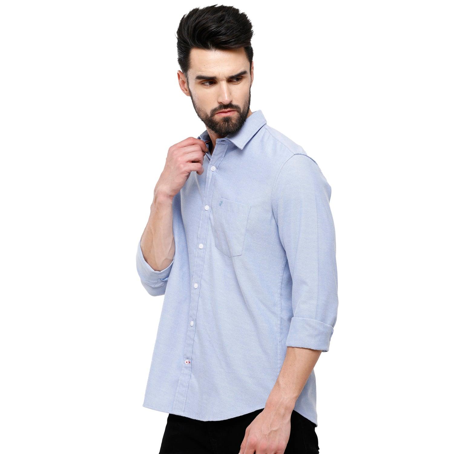 Blue Solid Casual Shirt Slim Fit - Double Two