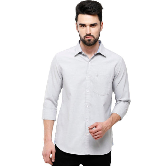 Light Grey Solid Casual Shirt Slim Fit
