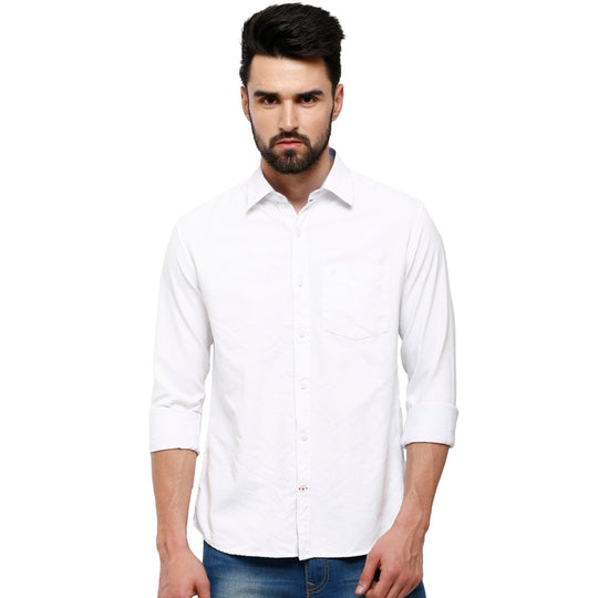 White Solid Casual Shirt Slim Fit