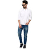 Double two Men Solid White Pointed Collar Long Sleeves 100% Cotton Slim Fit Casual shirt