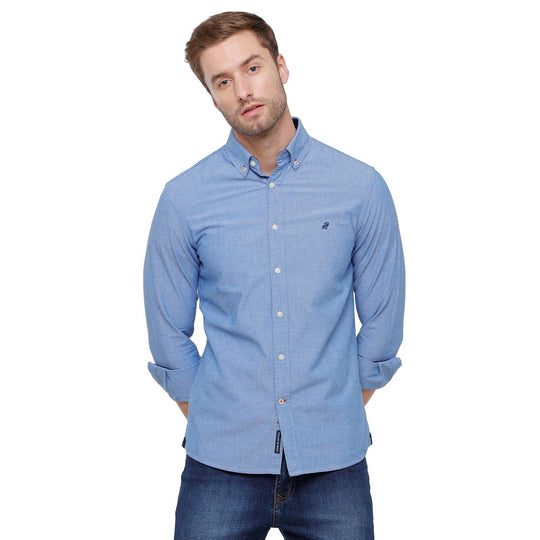 Blue Solid Casual Shirt Slim Fit