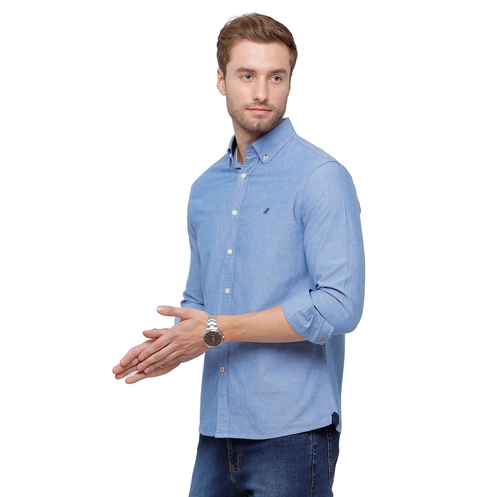 Double Two Men Slim Fit Solid Button down collar Casual shirt  37