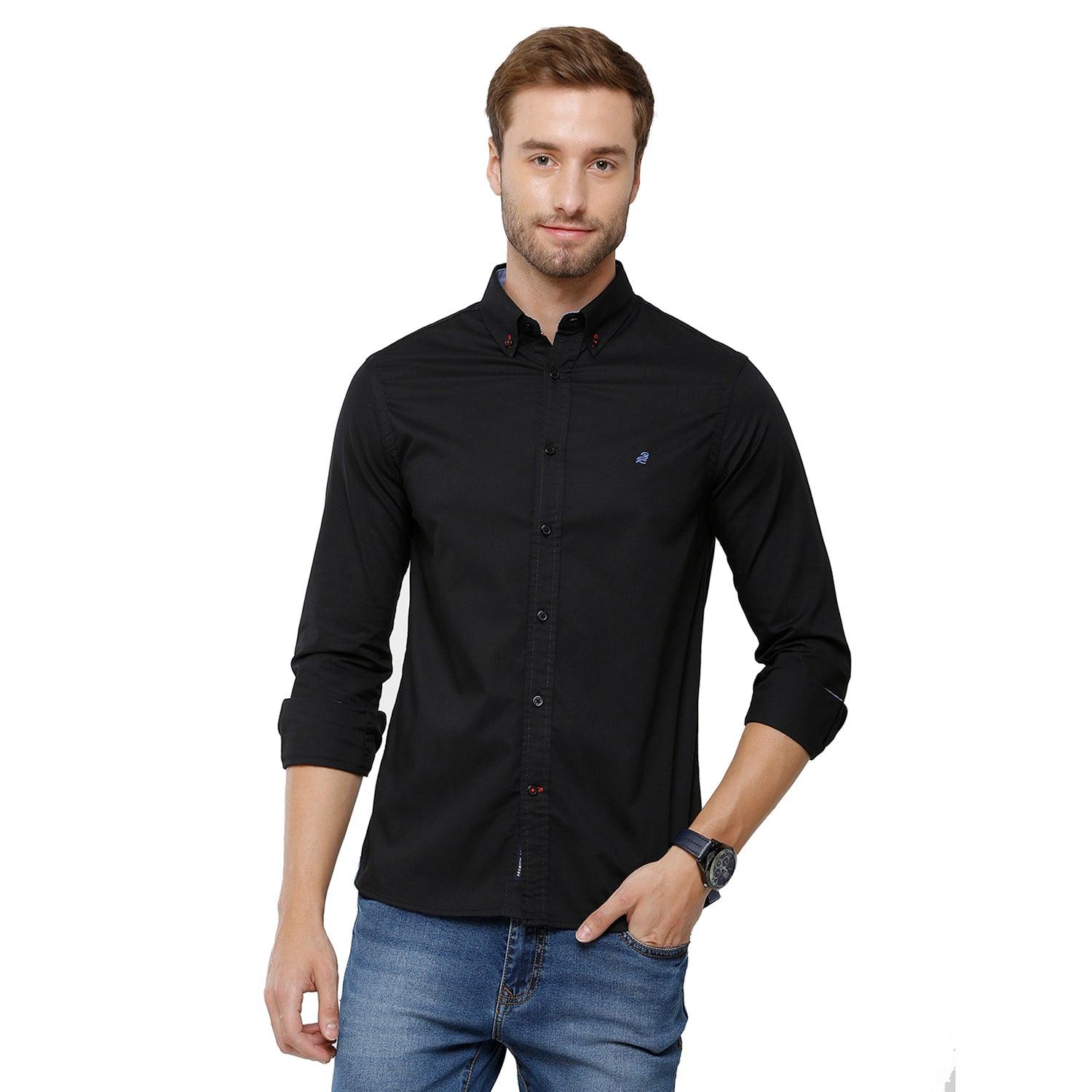 Double Two Men Slim Fit Solid Button down collar Casual shirt  36