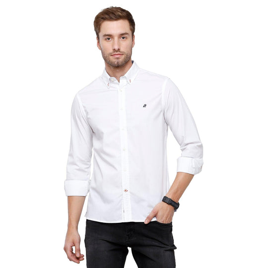 White Solid Casual Shirt Slim Fit
