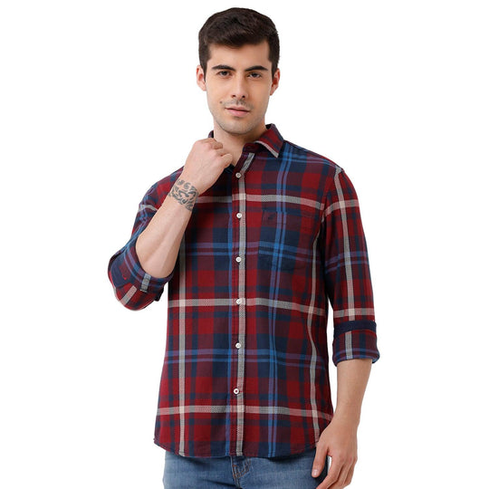 Maroon Checks Casual Shirt Slim Fit
