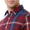 Double two Men Checks Maroon Button down collar Long Sleeves 100% Cotton Slim Fit Casual shirt