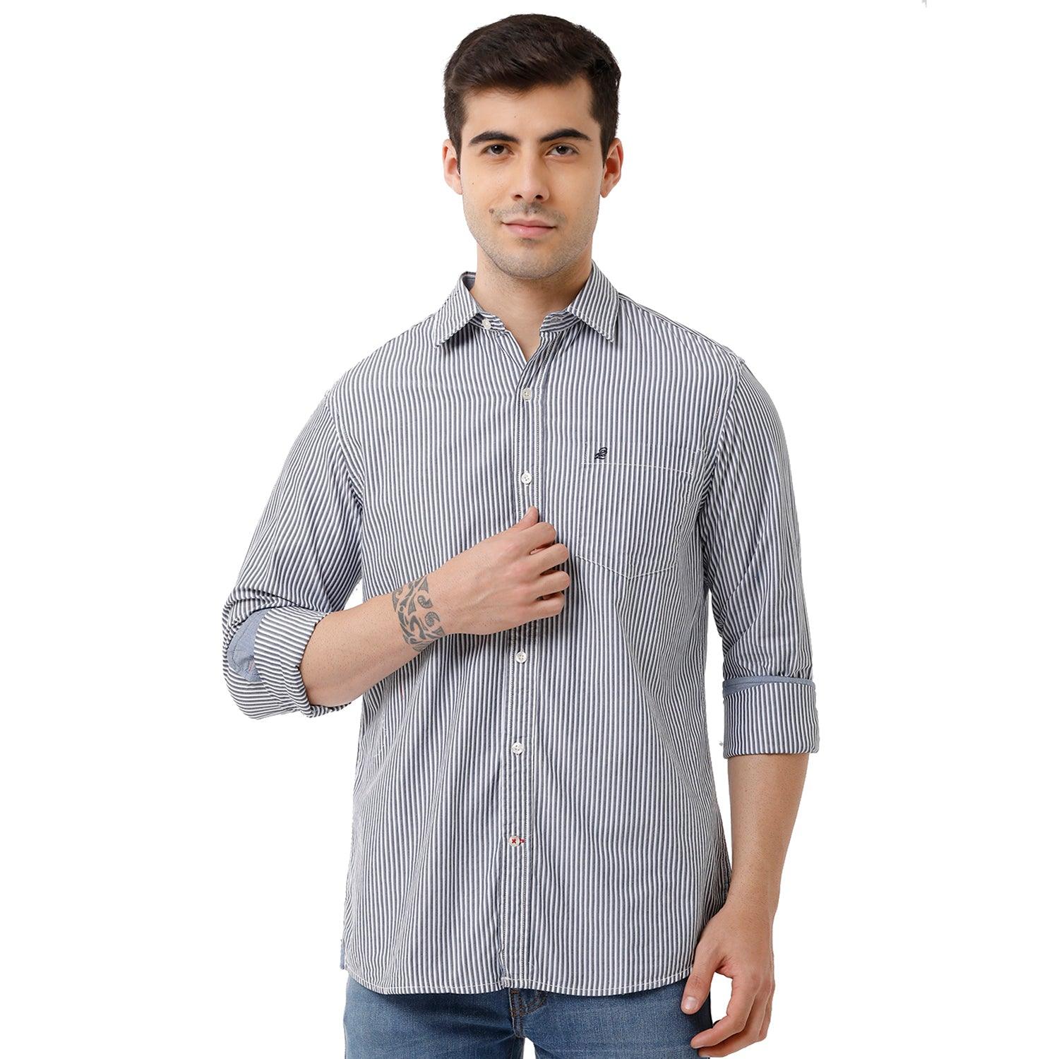 Double Two Men Slim Fit Stripes Button down collar Casual shirt  33