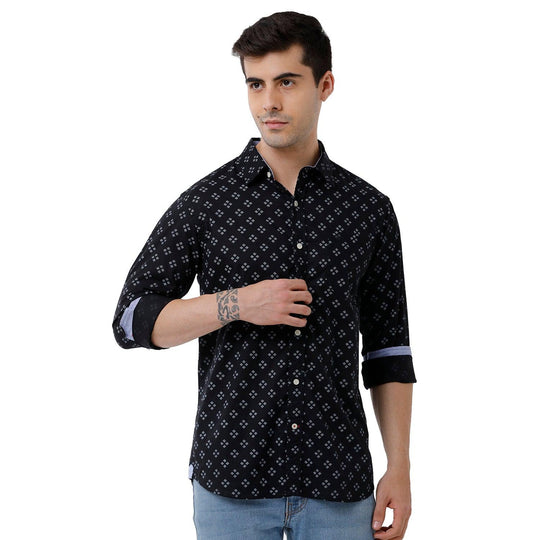Black Printed Casual Shirt Slim Fit