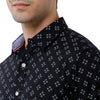 Double two Men Printed Black Pointed Collar Long Sleeves 100% Cotton Slim Fit Casual shirt