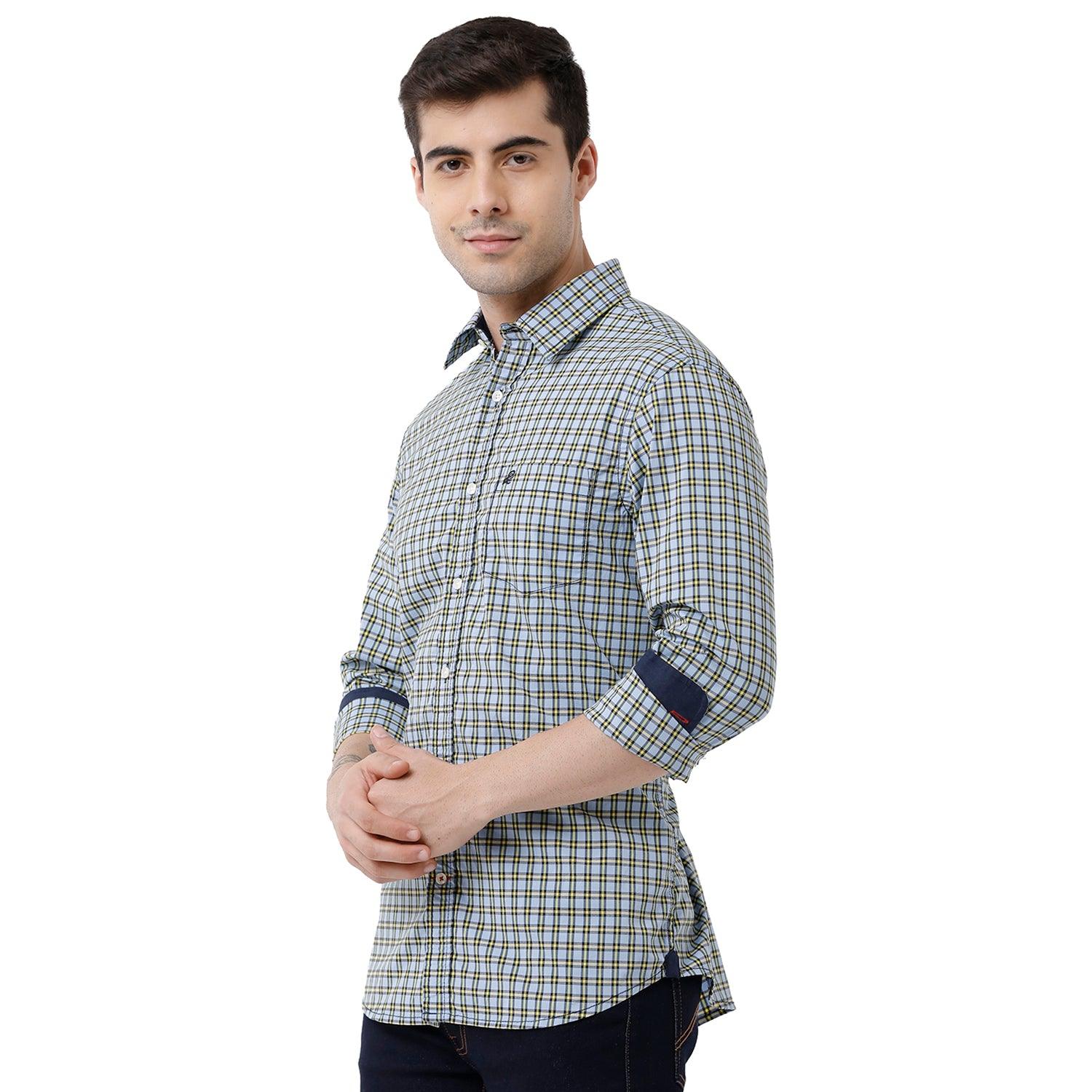 Double Two Men Slim Fit Checks Pointed Collar Casual shirt  28