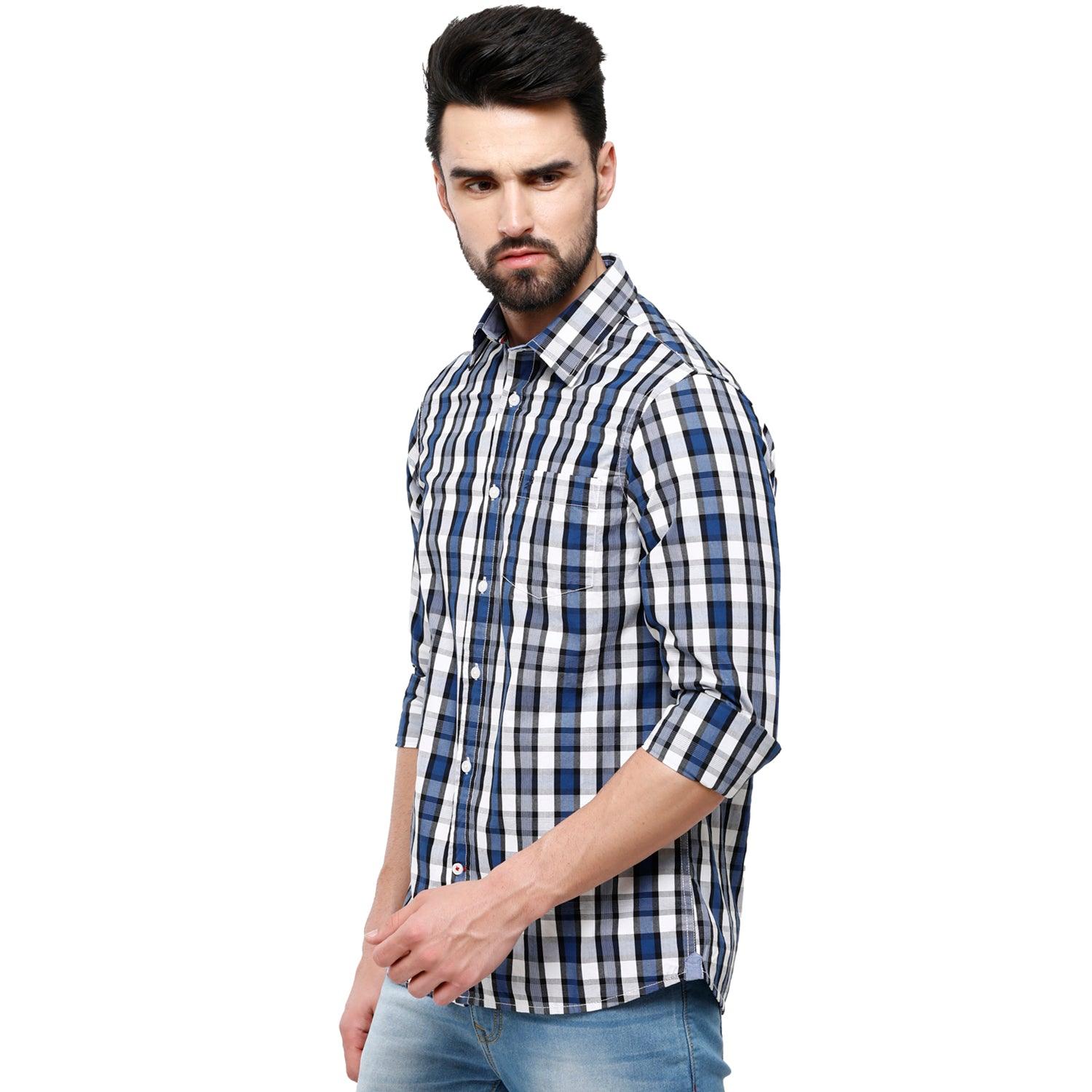 Double Two Men Slim Fit Checks Pointed Collar Casual shirt  27