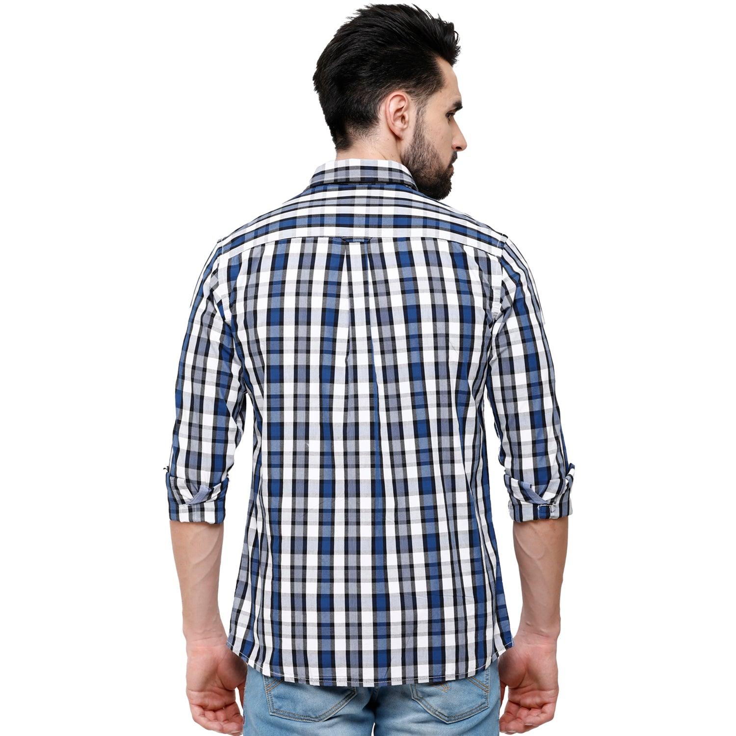 Double Two Men Slim Fit Checks Pointed Collar Casual shirt  27
