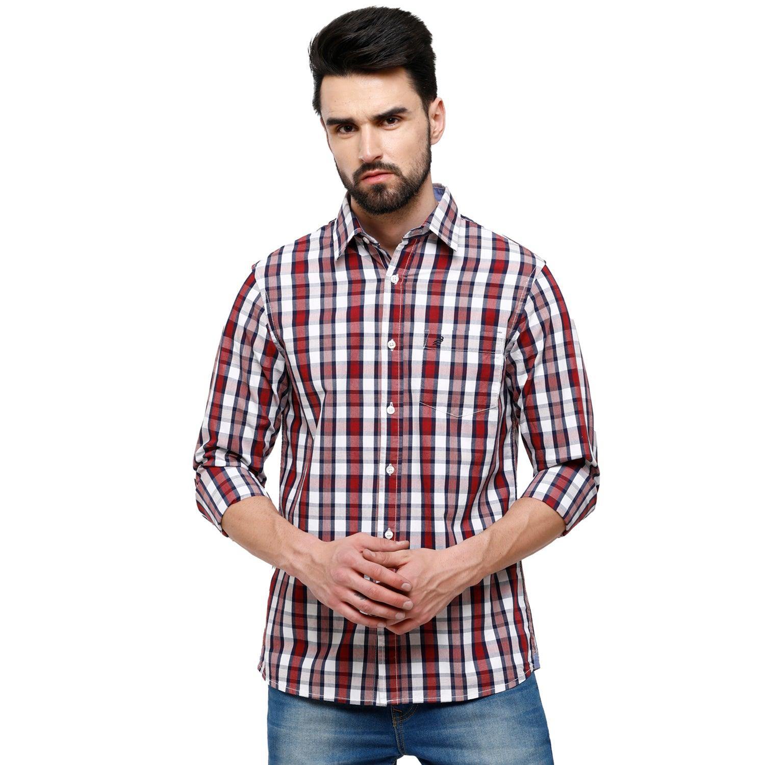 Double Two Men Slim Fit Checks Pointed Collar Casual shirt  26