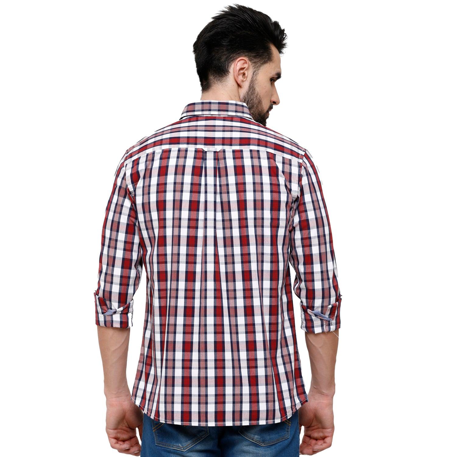 Double Two Men Slim Fit Checks Pointed Collar Casual shirt  26