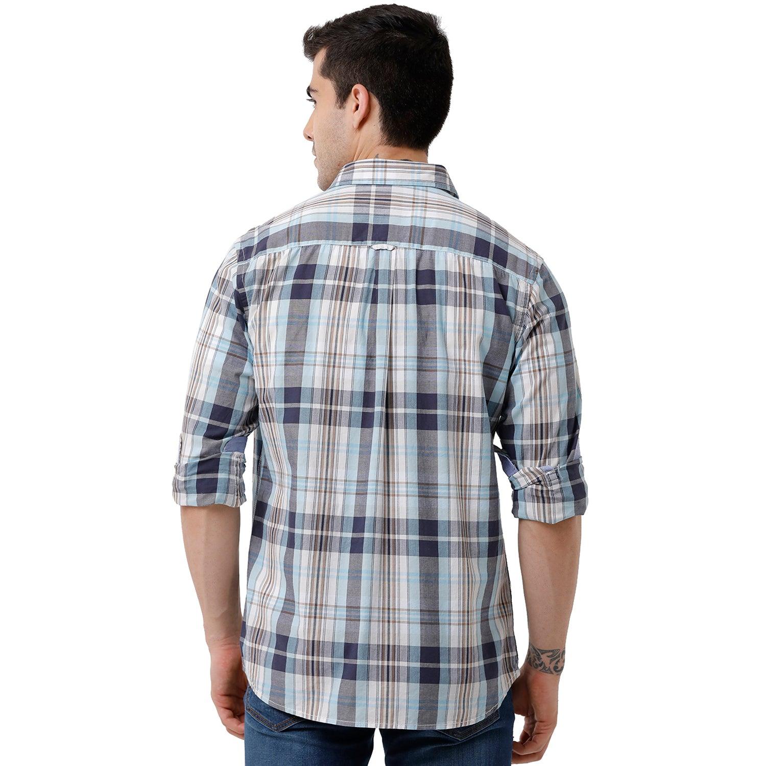 Double Two Men Slim Fit Checks Pointed Collar Casual shirt  24