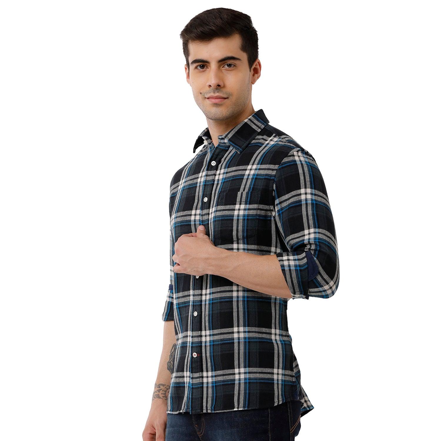 Double Two Men Slim Fit Checks Pointed Collar Casual Shirt  16
