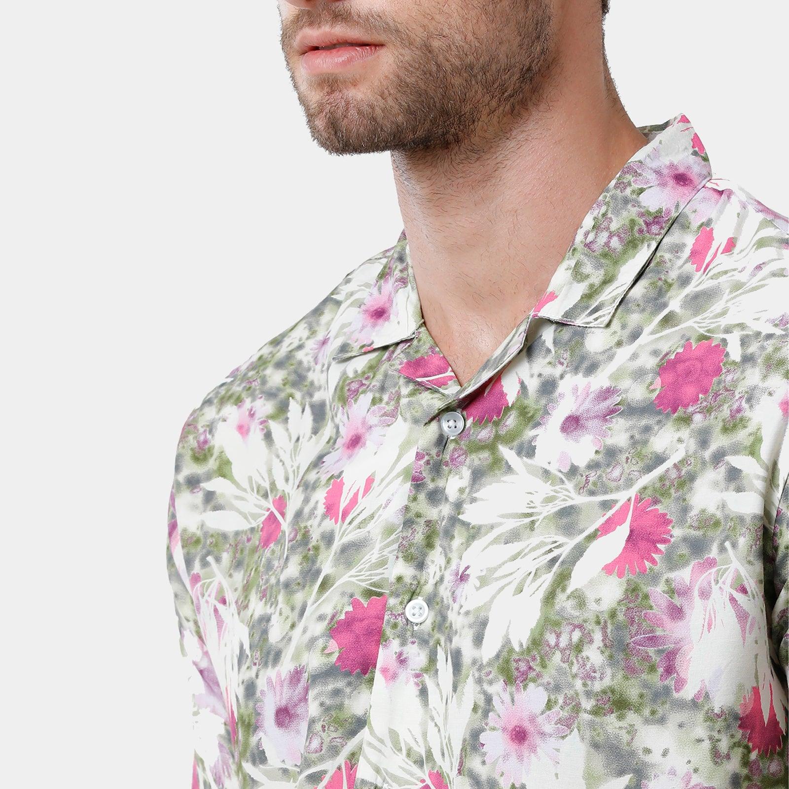 Double two Men Printed Multi Pointed Collar Half Sleeve 100% Cotton Slim Fit Casual shirt
