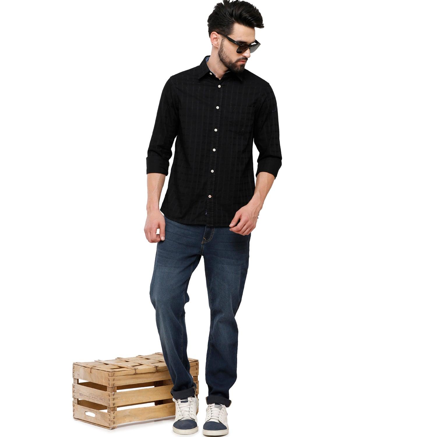 Double Two Men Slim Fit Checks Pointed Collar Casual shirt  11