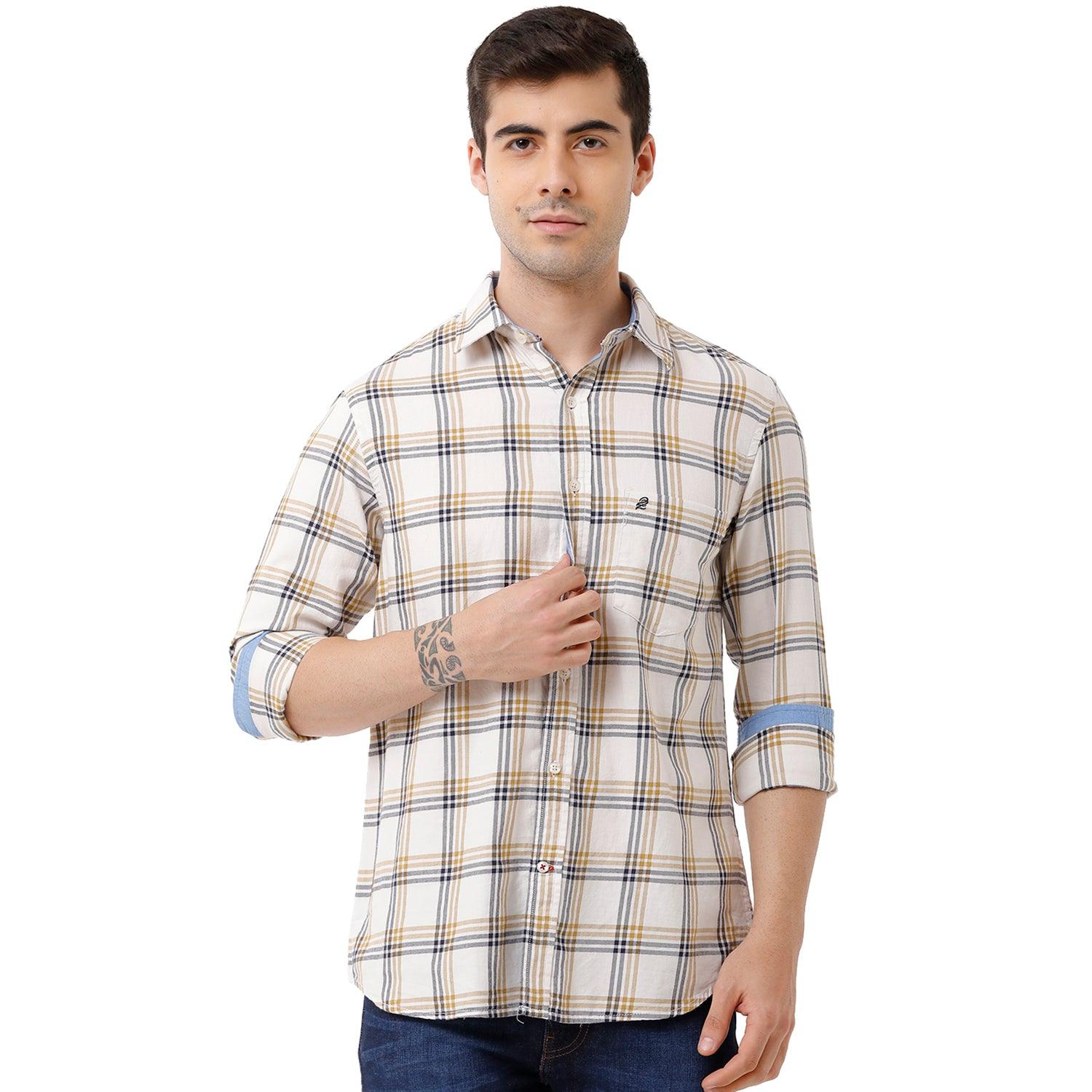 Double Two Men Slim Fit Checks Pointed Collar Casual shirt  6