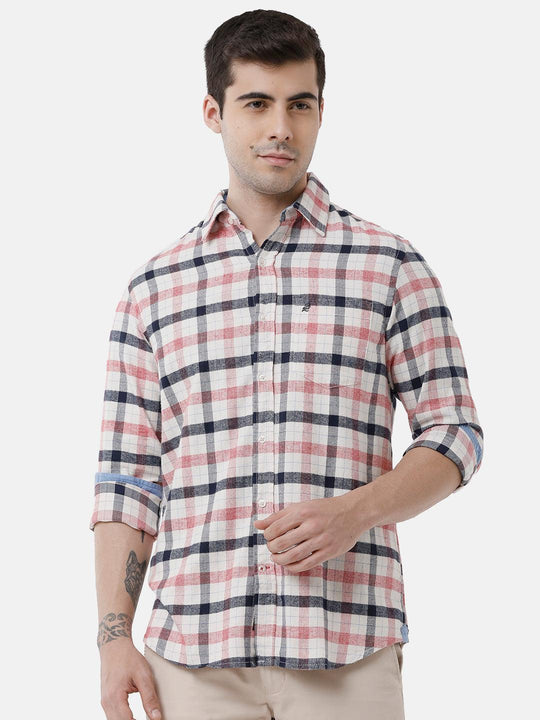 Cream Checks Casual Shirt Slim Fit