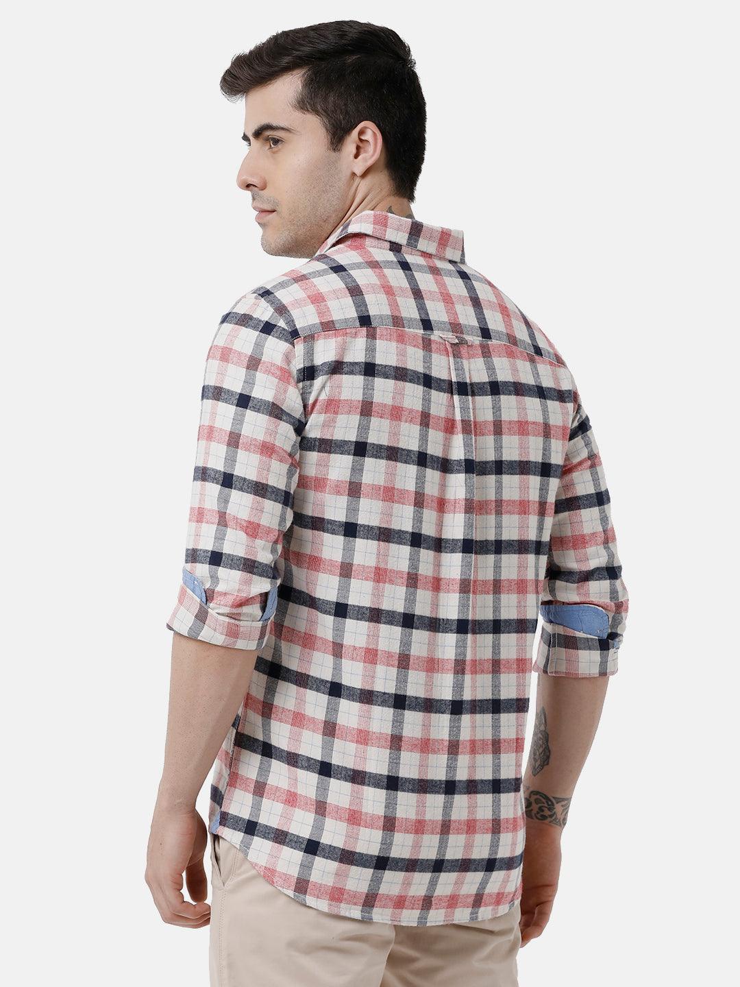 Double Two Men Slim Fit Checks Pointed Collar Casual shirt  5