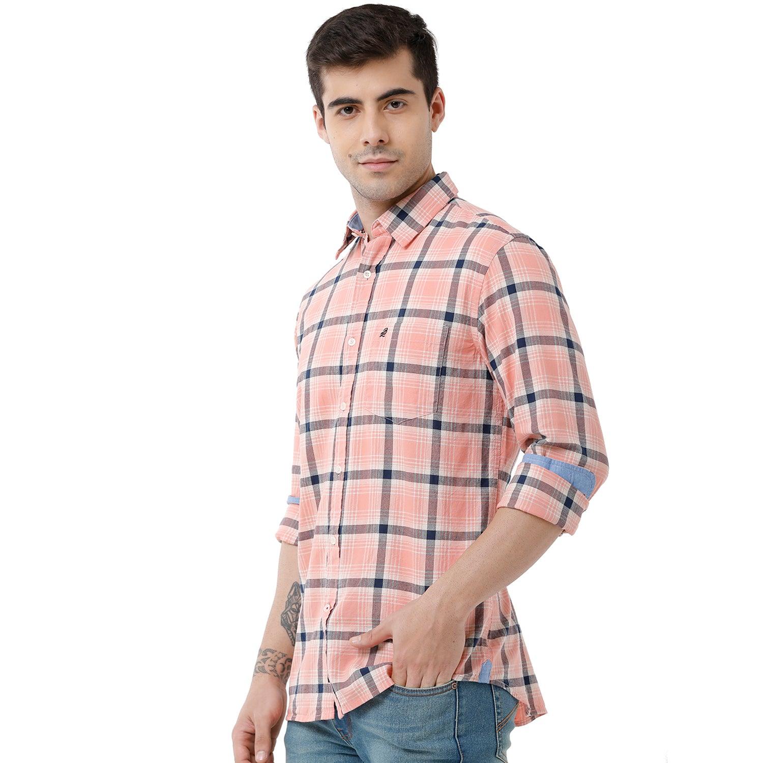 Double Two Men Slim Fit Checks Pointed Collar Casual shirt  4