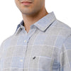 Double two Men Checks Blue Pointed Collar Long Sleeves 100% Cotton Slim Fit Casual shirt